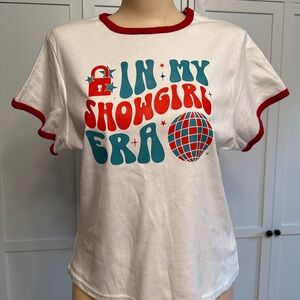 White xl women's Graphic Ringer vintage Tee "In My Showgirl Era" TS themed